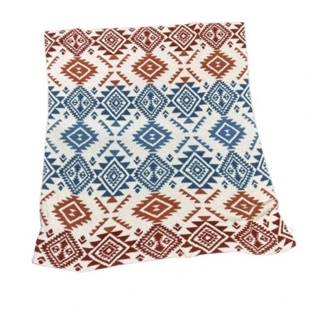 Hobby Lobby Throw Blanket 50x57 Orange Blue Geometric Southwestern Plush